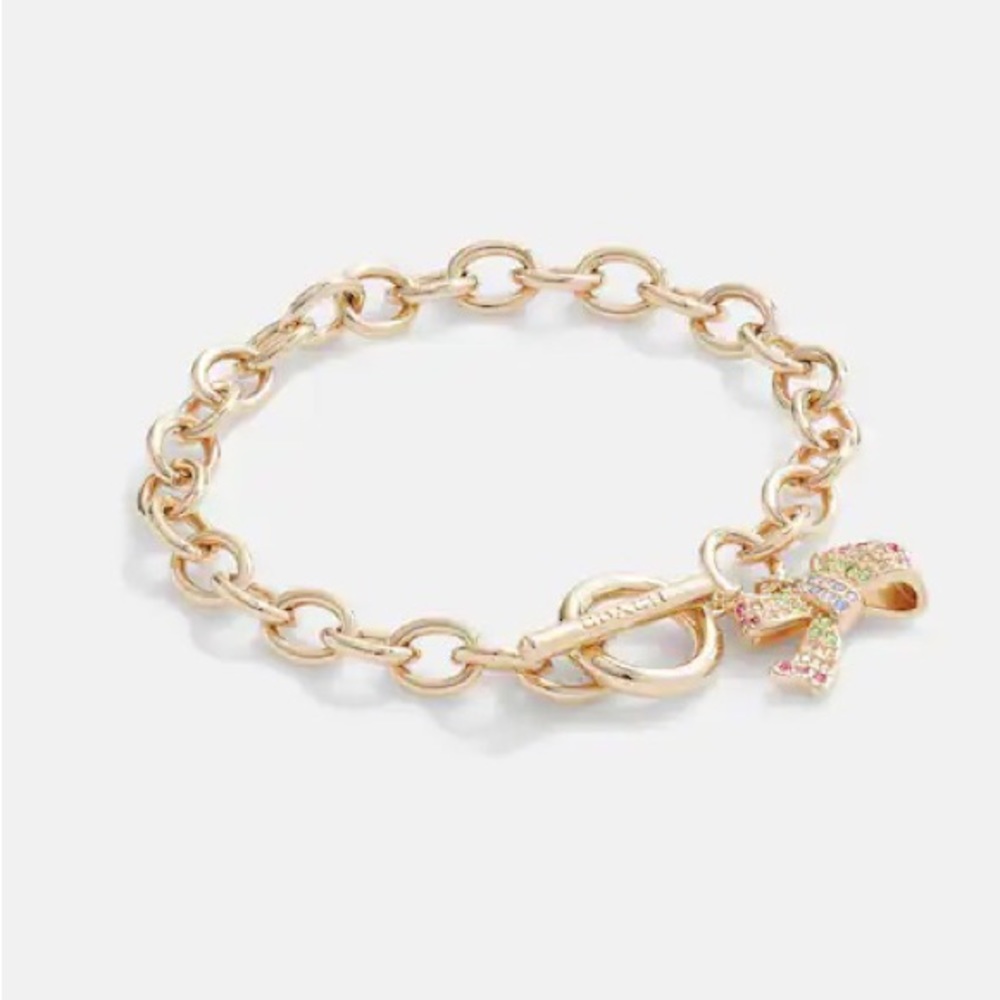 Coach Pavé Bow Chain Link Bracelet